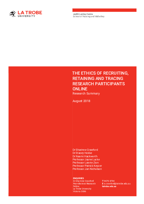 (PDF) The ethics of recruiting, retaining and tracing research ...