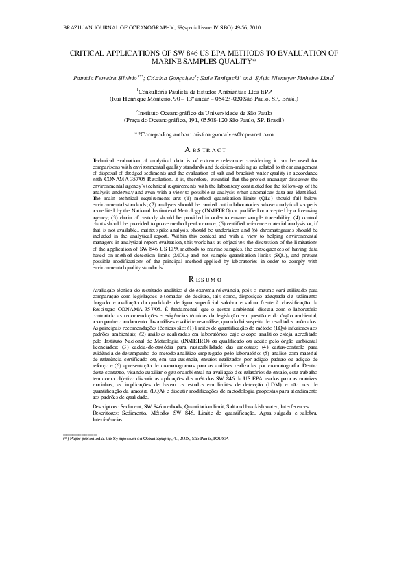 (PDF) Critical applications of SW 846 US EPA methods to evaluation of ...