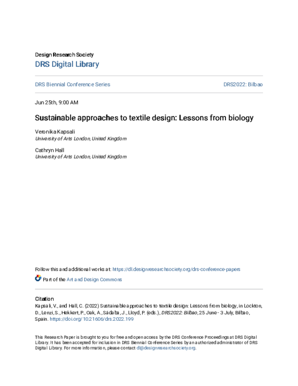 (PDF) Sustainable approaches to textile design: Lessons from biology