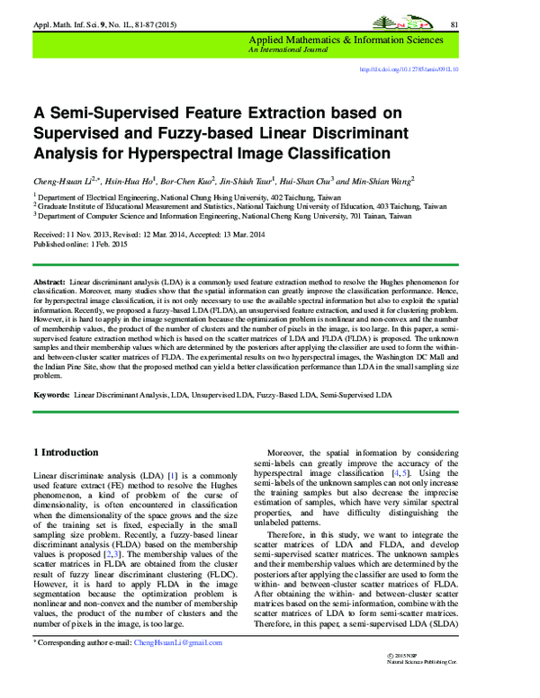 (PDF) A Semi-Supervised Feature Extraction based on Supervised and ...