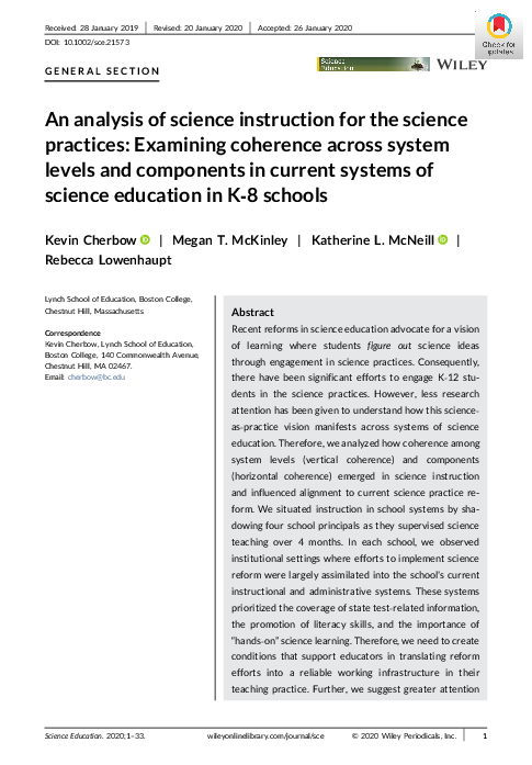 (PDF) An analysis of science instruction for the science practices ...