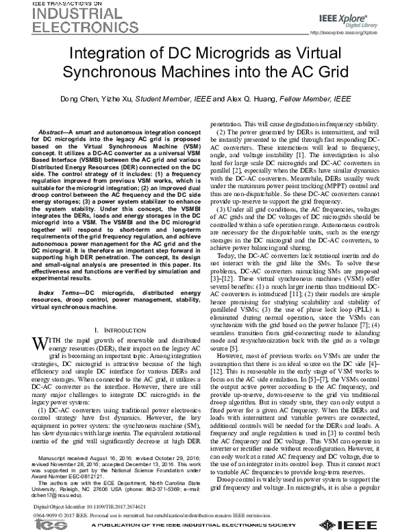 (PDF) Integration of DC Microgrids as Virtual Synchronous Machines Into ...