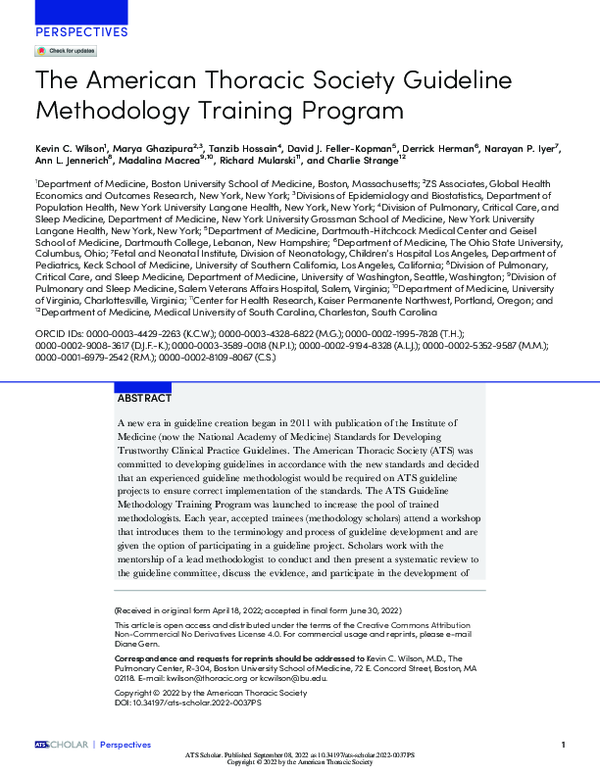 (PDF) The American Thoracic Society Guideline Methodology Training ...