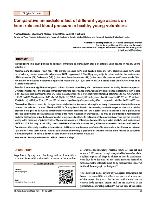 (PDF) Comparative immediate effect of different yoga asanas on heart ...