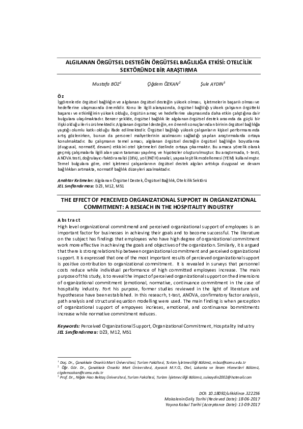 (PDF) The effect of perceived organizational support in organizational ...