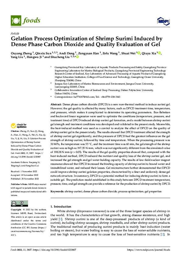 (PDF) Gelation Process Optimization of Shrimp Surimi Induced by Dense