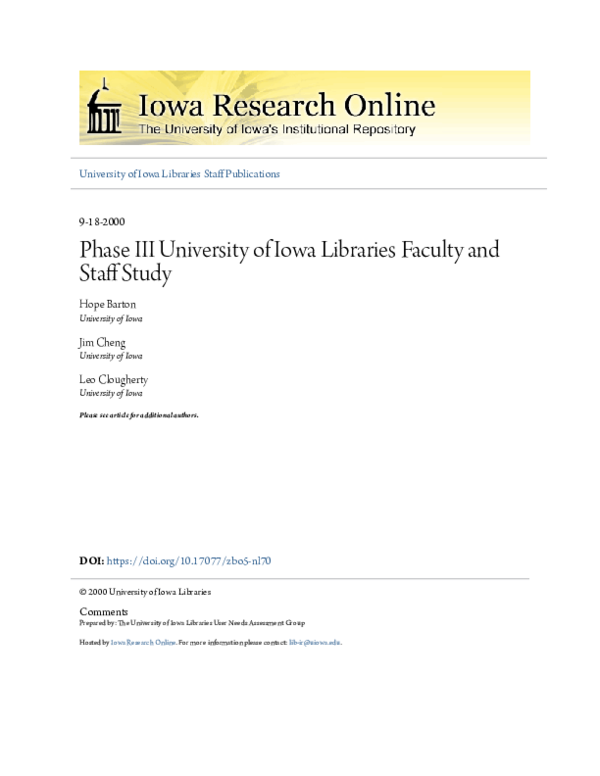 (PDF) Phase III University of Iowa Libraries Faculty and Staff Study
