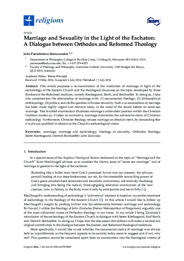 (PDF) Marriage and Sexuality in the Light of the Eschaton: A Dialogue ...