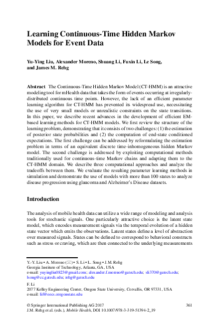(PDF) Learning Continuous-Time Hidden Markov Models for Event Data