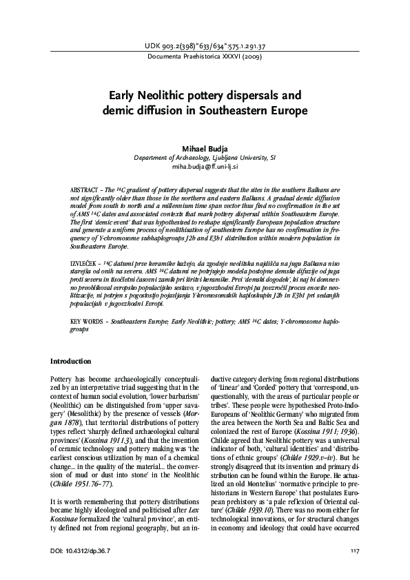 (PDF) Early Neolithic pottery dispersals and demic diffusion in ...