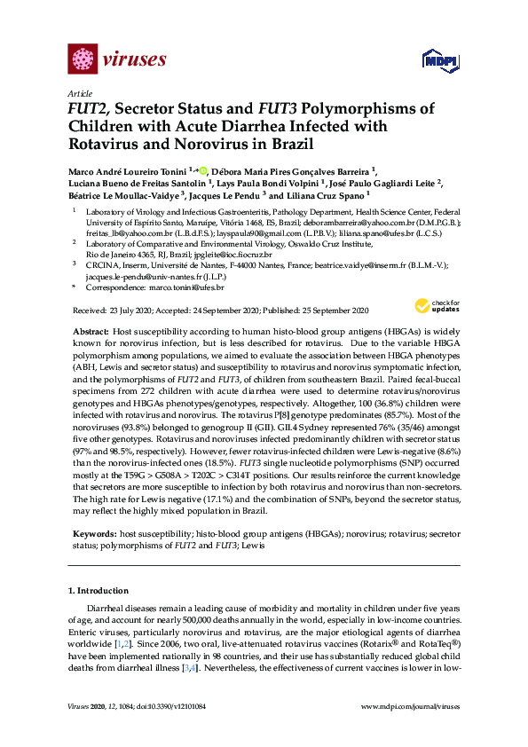 (PDF) FUT2, Secretor Status and FUT3 Polymorphisms of Children with ...