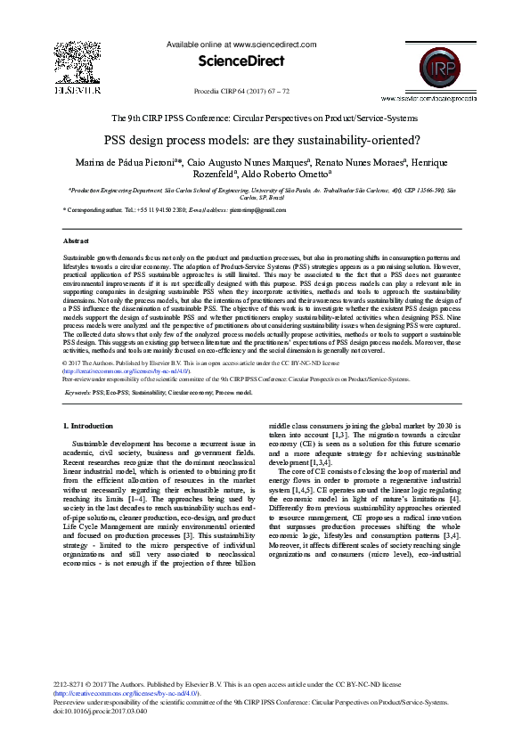 (PDF) PSS Design Process Models: Are They Sustainability-oriented?