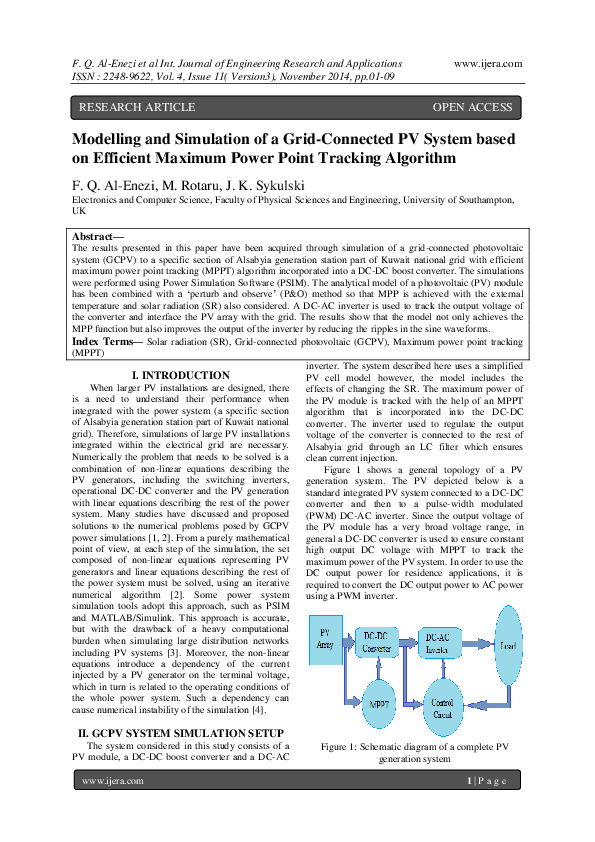 (PDF) Modelling and Simulation of a Grid-Connected PV System based on ...