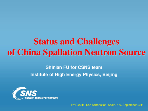 (PDF) Status and Challenges of the China Spallation Neutron Source