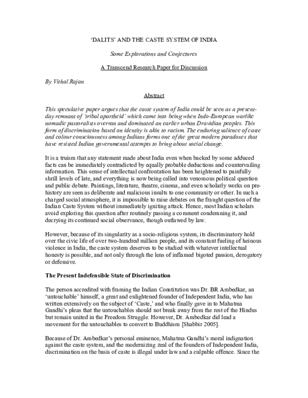 (PDF) ‘DALITS’ AND THE CASTE SYSTEM OF INDIA Some Explorations and ...