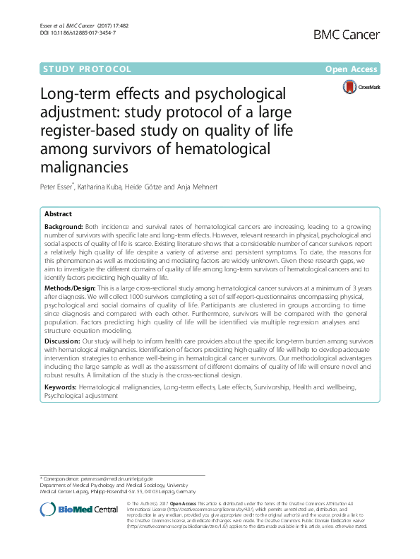 (PDF) Long-term effects and psychological adjustment: study protocol of ...