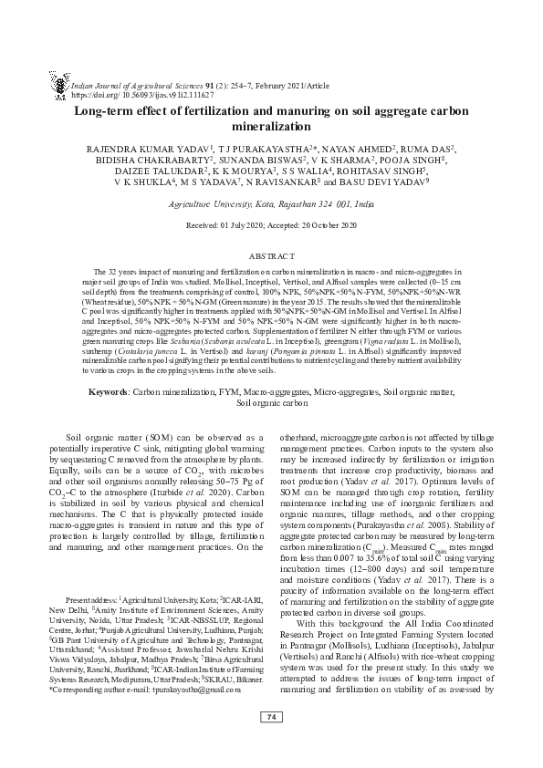 (PDF) Long-term effect of fertilization and manuring on soil aggregate ...