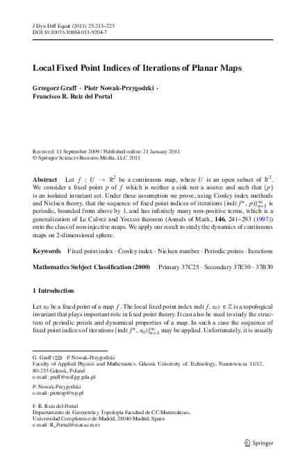 (PDF) Local Fixed Point Indices of Iterations of Planar Maps