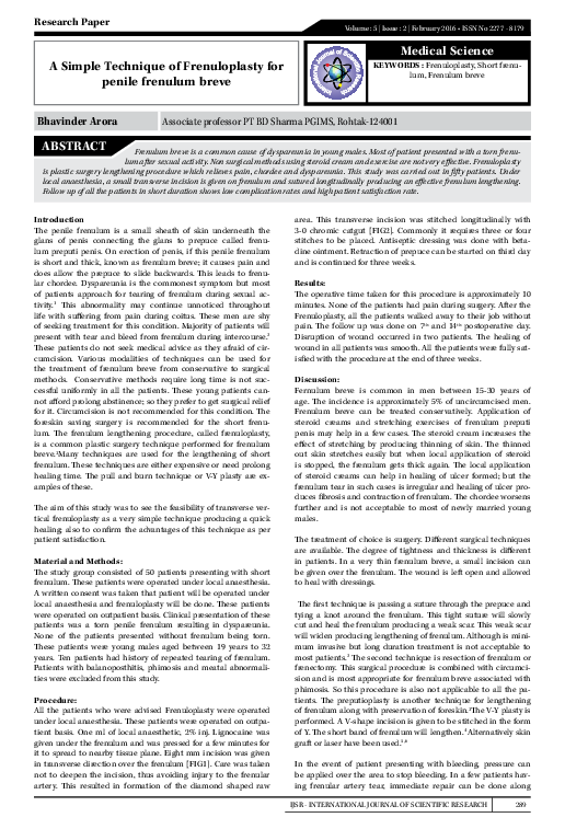 (PDF) A Simple Technique of Frenuloplasty for penile frenulum breve