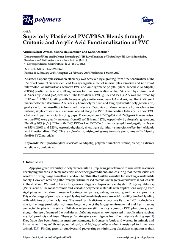 (PDF) Superiorly Plasticized PVC/PBSA Blends through Crotonic and ...