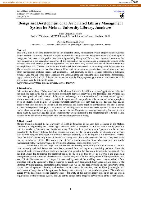 (PDF) Design and Development of an Automated Library Management System ...