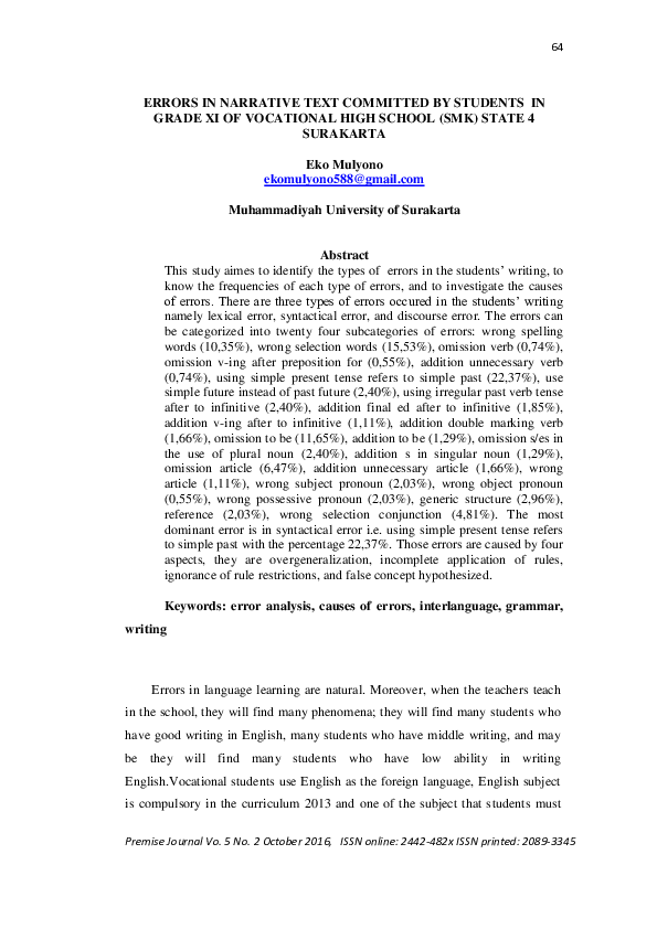 (PDF) Errors in Narrative Text Committed by Students in Grade XI of ...
