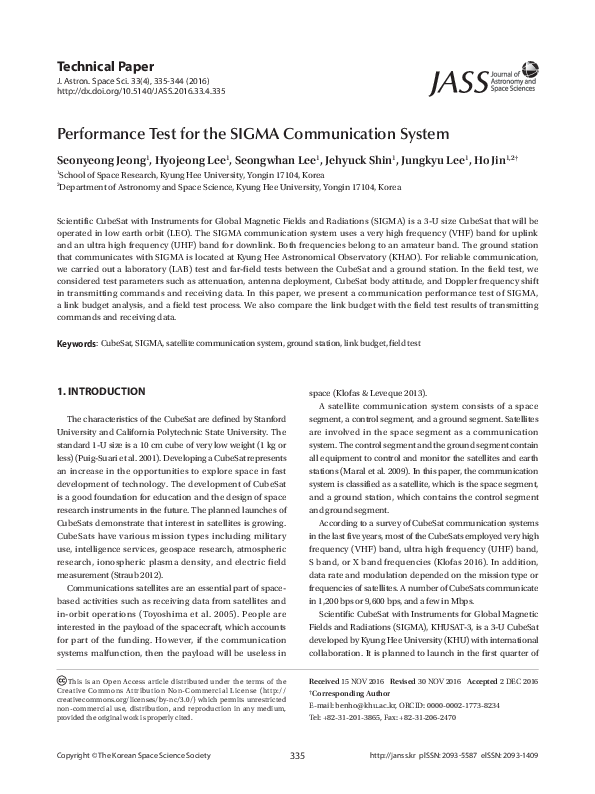 (PDF) Performance Test for the SIGMA Communication System