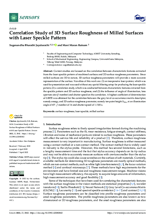(PDF) Correlation Study of 3D Surface Roughness of Milled Surfaces with ...