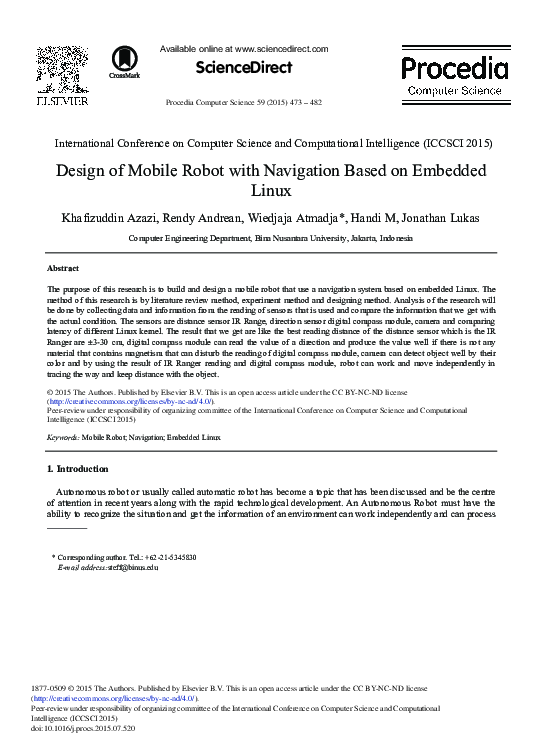 (PDF) Design of Mobile Robot with Navigation Based on Embedded Linux
