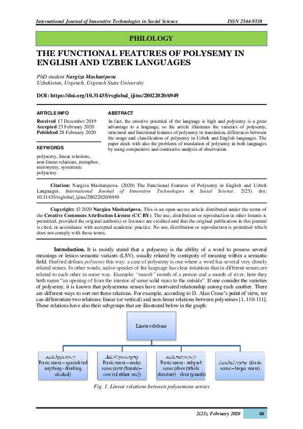 (PDF) The Functional Features of Polysemy in English and Uzbek Languages