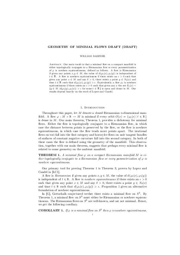 (PDF) Geometry of Minimal Flows Draft (Draft)
