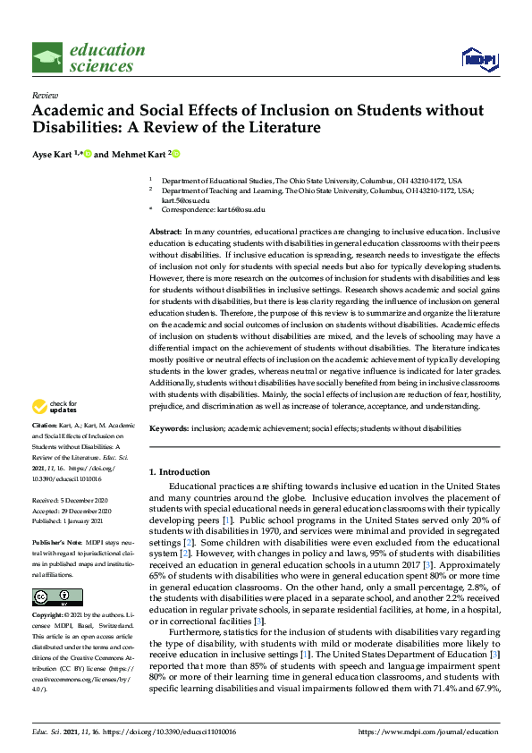 (PDF) Academic and Social Effects of Inclusion on Students without ...