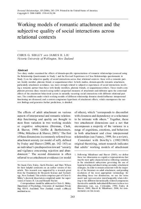 (PDF) Working models of romantic attachment and the subjective quality ...