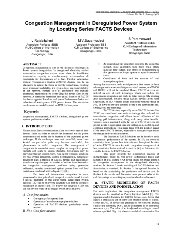 (PDF) Congestion Management in Deregulated Power System by locating ...
