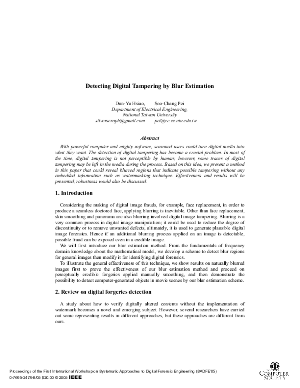 (PDF) Detecting digital tampering by blur estimation
