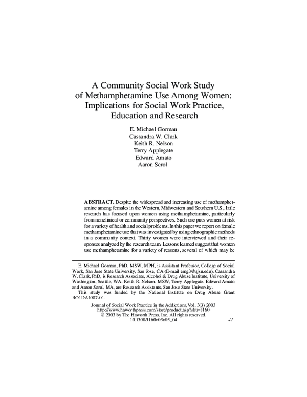(PDF) A Community Social Work Study of Methamphetamine Use Among Women ...