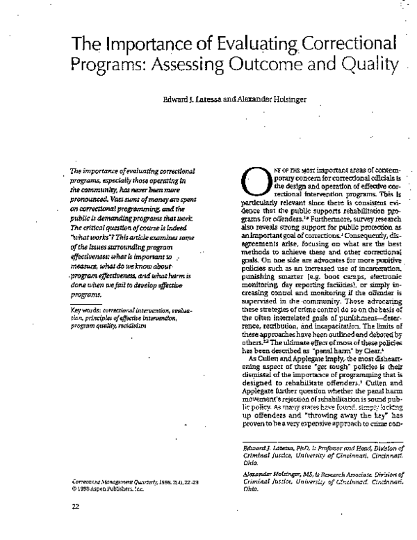 (PDF) The importance of evaluating correctional programs: Assessing ...