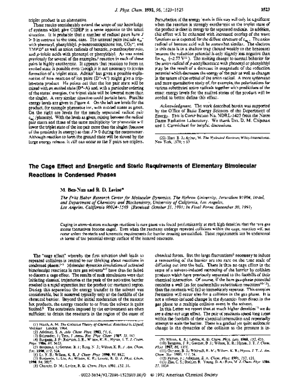 (PDF) The cage effect and energetic and steric requirements of