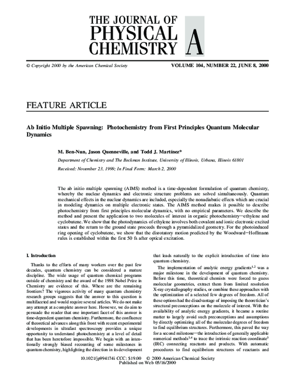 (PDF) Ab Initio Multiple Spawning: Photochemistry from First Principles ...
