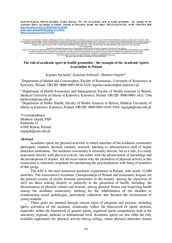 (PDF) The role of academic sport in health promotion - the example of ...