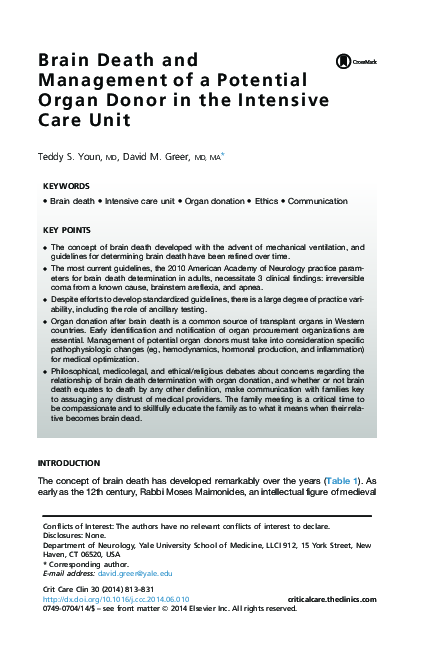 (PDF) Brain Death and Management of the Potential Organ Donor