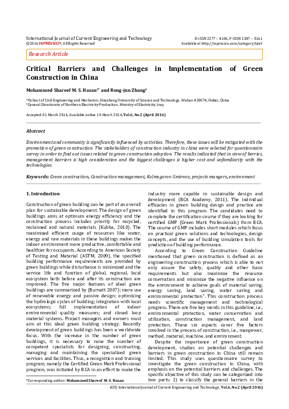(PDF) Critical Barriers and Challenges in Implementation of Green ...