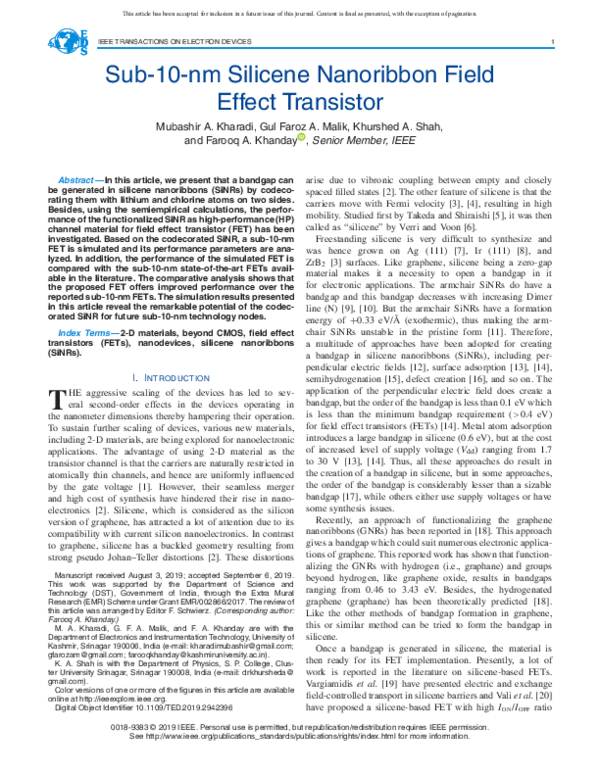 (PDF) Sub-10-nm Silicene Nanoribbon Field Effect Transistor