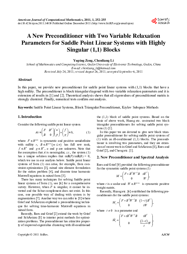 (PDF) A New Preconditioner with Two Variable Relaxation Parameters for ...