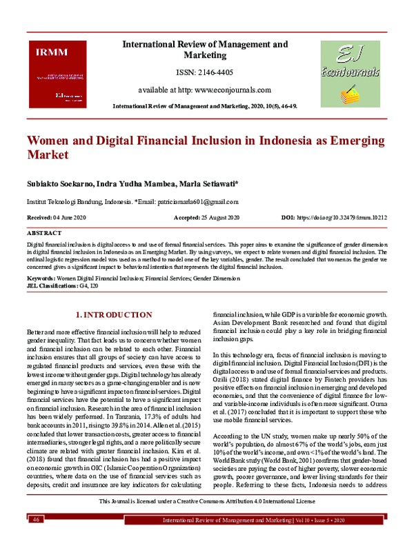 (PDF) Women and Digital Financial Inclusion in Indonesia as Emerging Market