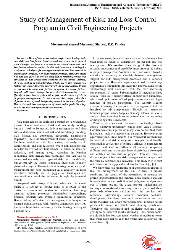 (PDF) Study of Management of Risk and Loss Control Program in Civil ...