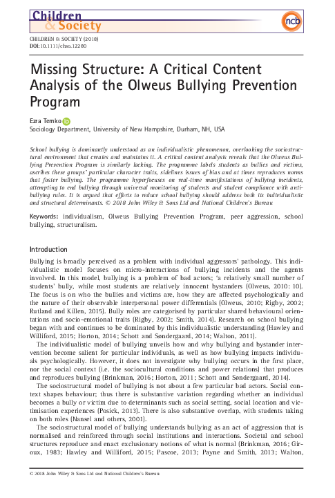 (PDF) Missing Structure: A Critical Content Analysis of the Olweus ...