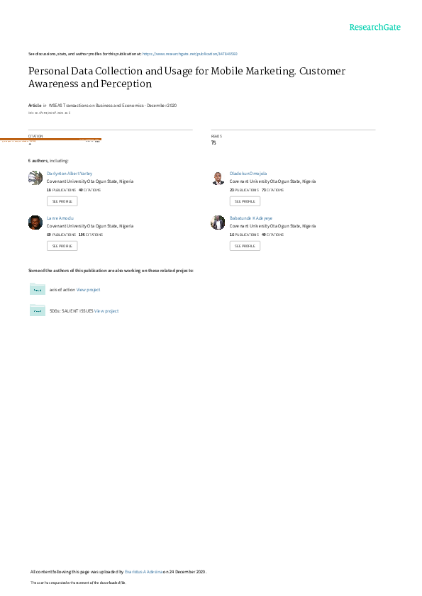 (PDF) Personal Data Collection and Usage for Mobile Marketing. Customer ...