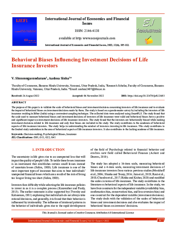 (PDF) Behavioral Biases Influencing Investment Decisions of Life ...