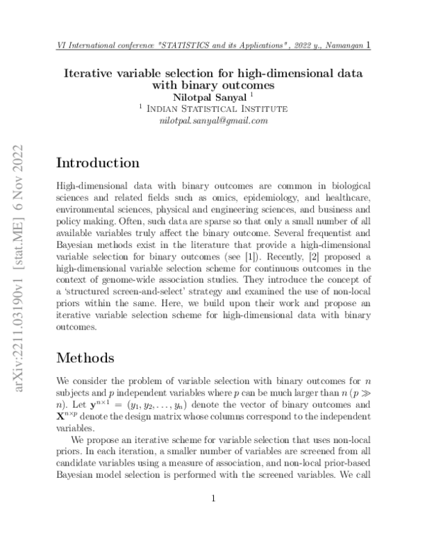 (PDF) Iterative variable selection for high-dimensional data with ...